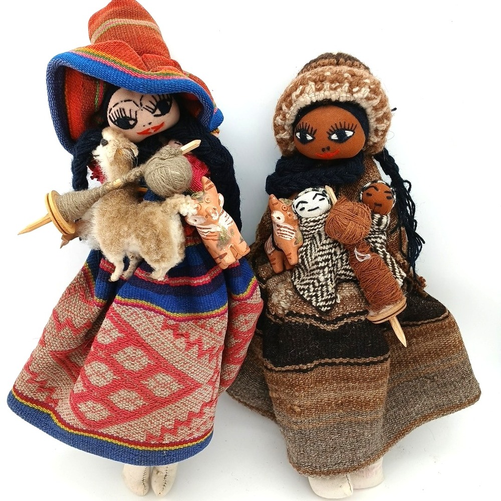 Colorful Tall Peruvian Handmade Doll Holding Llama 17" Baby Corn Clay Animal lot